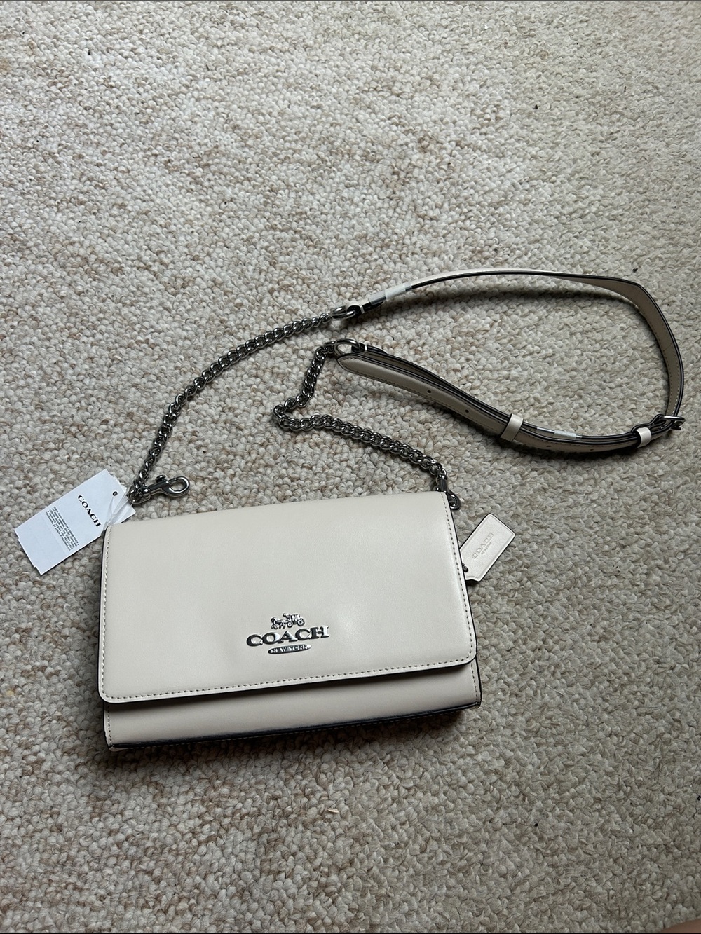 Coach Chalk Pebble Leather Chain Crossbody Bag